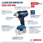 Llave de Impacto inalámbrica Bosch GDS 18V-400 18V con 2 baterías - Imagen 2